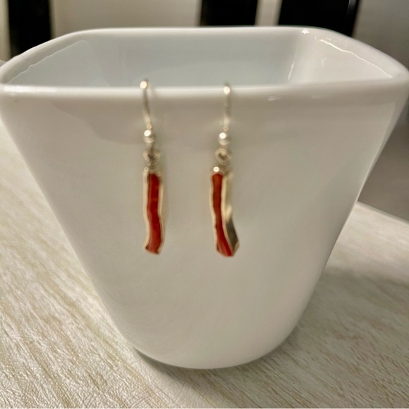 Sterling silver 925 one of a kind bezel set branch coral earrings - Picture 3 of 10
